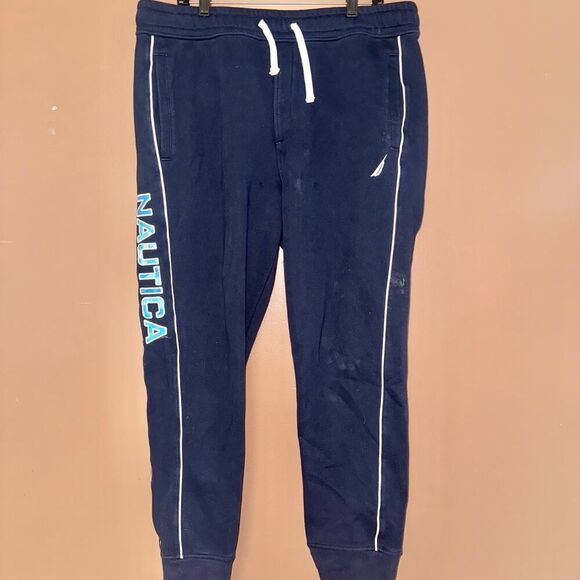 Nautica Men's Nautical Side Striped Logo Knit Fleece Sweatpants Navy - Size XL - Picture 5 of 10